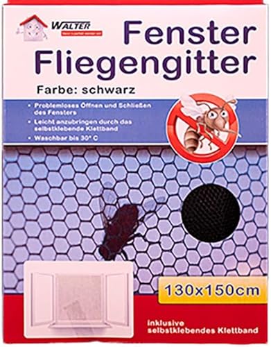 laro 3,6 oder 10 Fliegengitter, Insektenschutz, Mückengitter, Insektennetz für Fenster Schwarz/Weiß 130x150, mit Starkem Klettband, Kinderleichte Montage, Muster:Schwarz, Anzahl:10 von laro