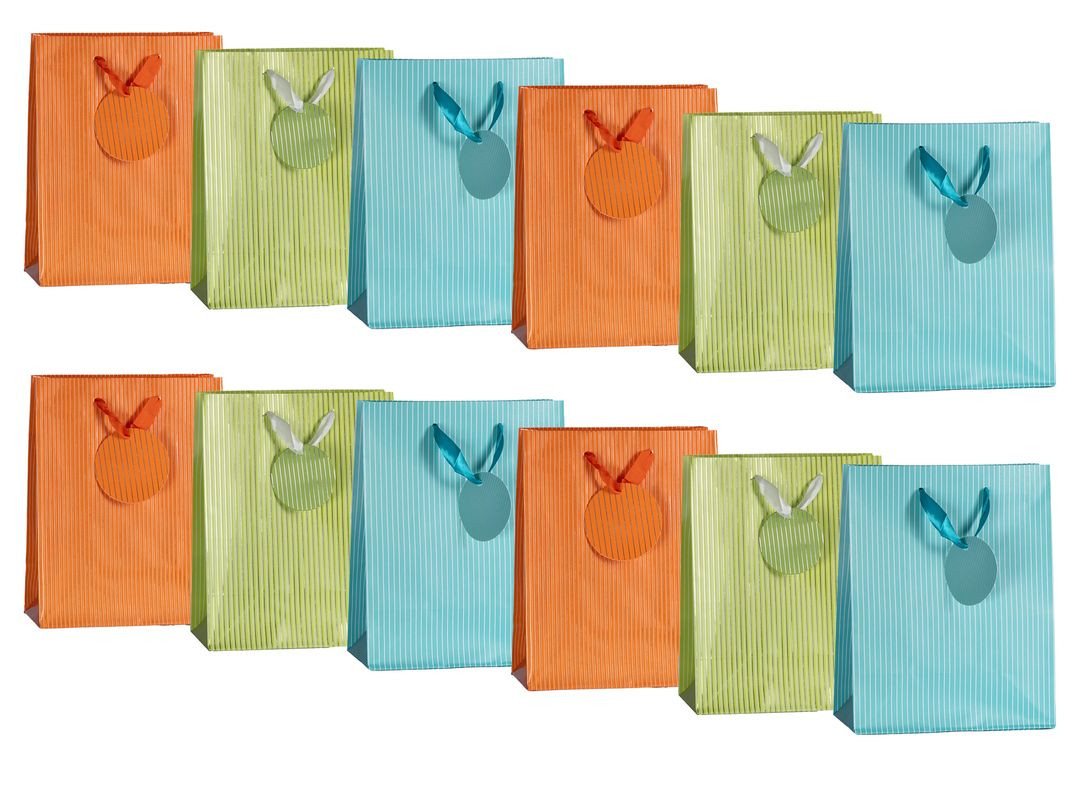 laro Geschenkbox Geschenktüten mit Henkel Medium Leuchtstreifen 12-96stk (96 St) von laro
