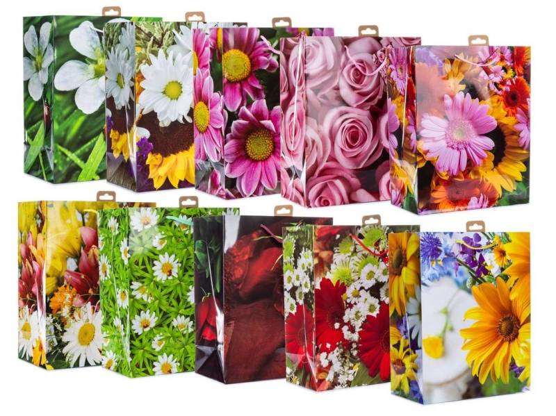 laro Geschenkbox Premium Große Tragetaschen Geschenktüten 10-100 Stk Large Blumen von laro