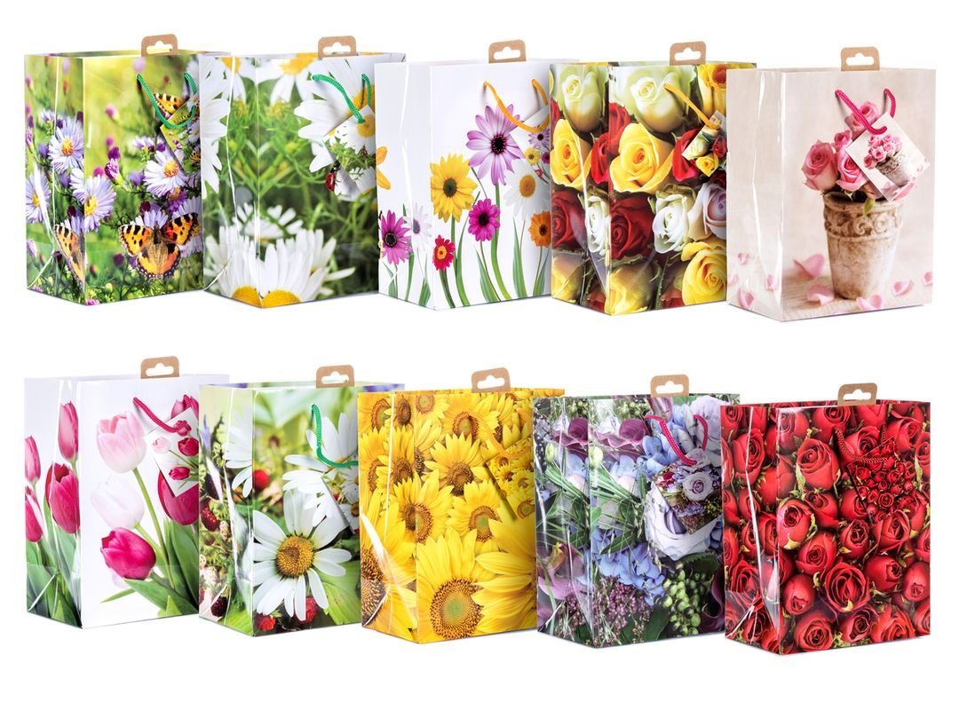laro Geschenkbox Premium Geschenktütren Geschenktaschen 10-100 Stk Medium Blumen von laro