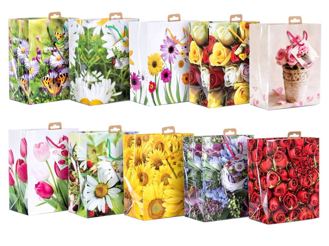 laro Geschenkbox Premium Geschenktütren Geschenktaschen 10-100 Stk Medium Blumen von laro