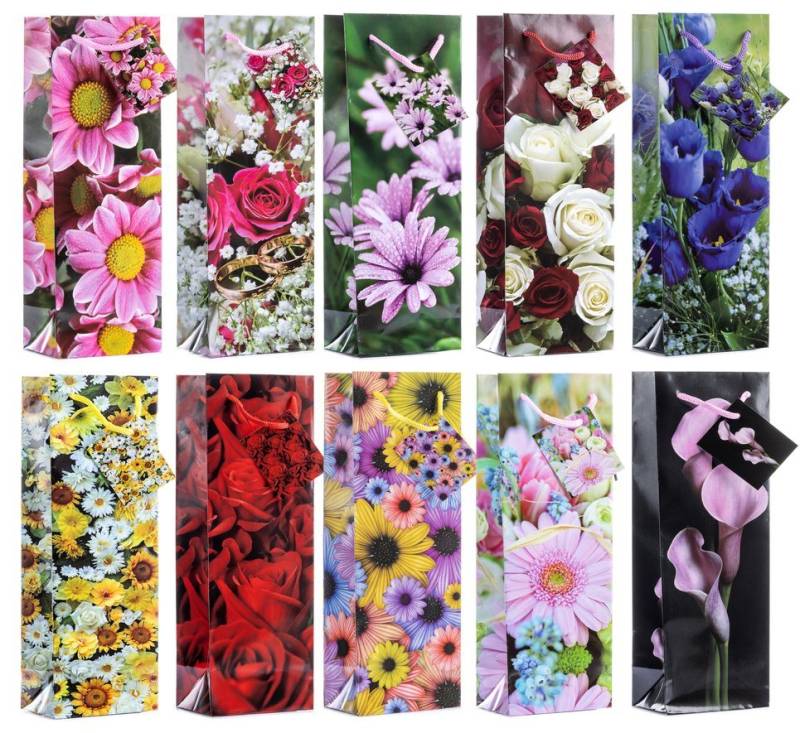 laro Geschenkbox Premium Weinflaschentüten Geschenktüten 10-100 Stk Blumen klein (100 St) von laro