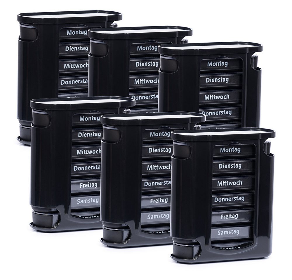 laro Pillendose Tablettenbox Schwarz 7 Tage – 4 Fächer – 3/4/6/12/24/48/96 Stück von laro
