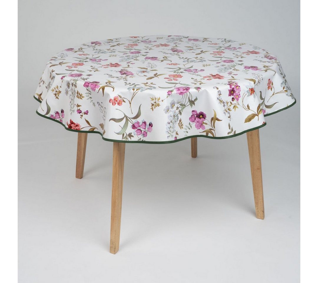 laro Tischdecke 140cm runde Wachstuchtischdecke mit Saum-Eingefasst Blumen Ranken Bunt von laro