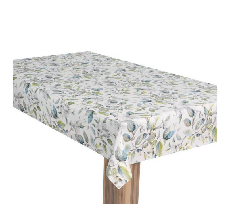 laro Tischdecke Wachstuch-Tischdecke Gartentischdecke Blumen Weiß Blau von laro