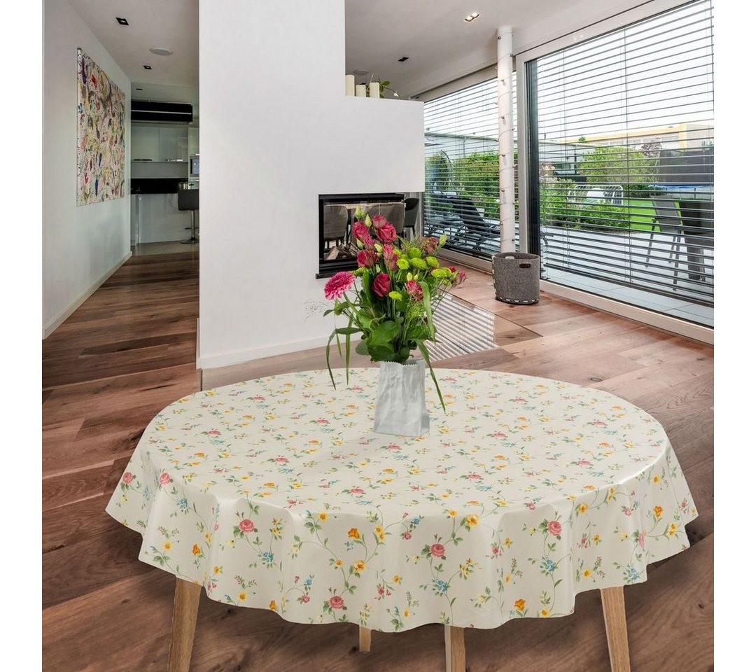 laro Tischdecke Wachstuch-Tischdecken Abwaschbar Blumen Rose Gelb Grün Rund 140cm von laro