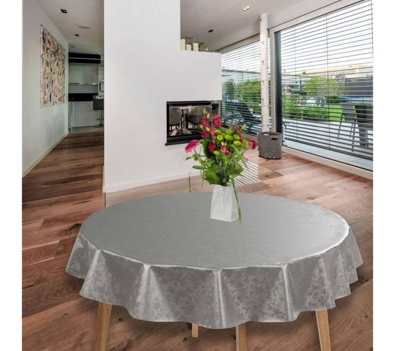 laro Tischdecke Wachstuch-Tischdecken Abwaschbar Geprägt Blumen Grau Rund 140cm von laro