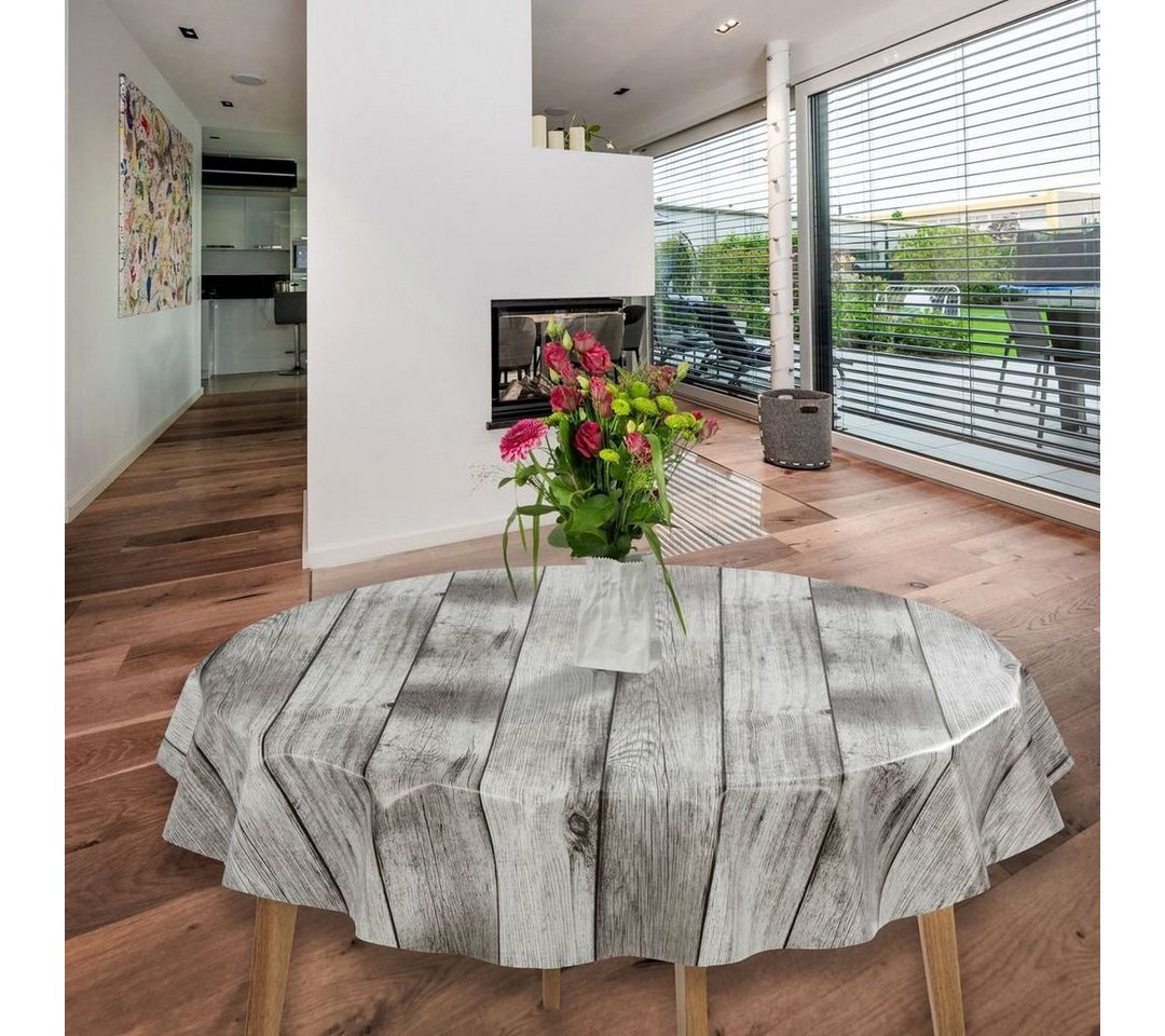 laro Tischdecke Wachstuch-Tischdecken Abwaschbar Holzoptik Grau Rund 140cm von laro