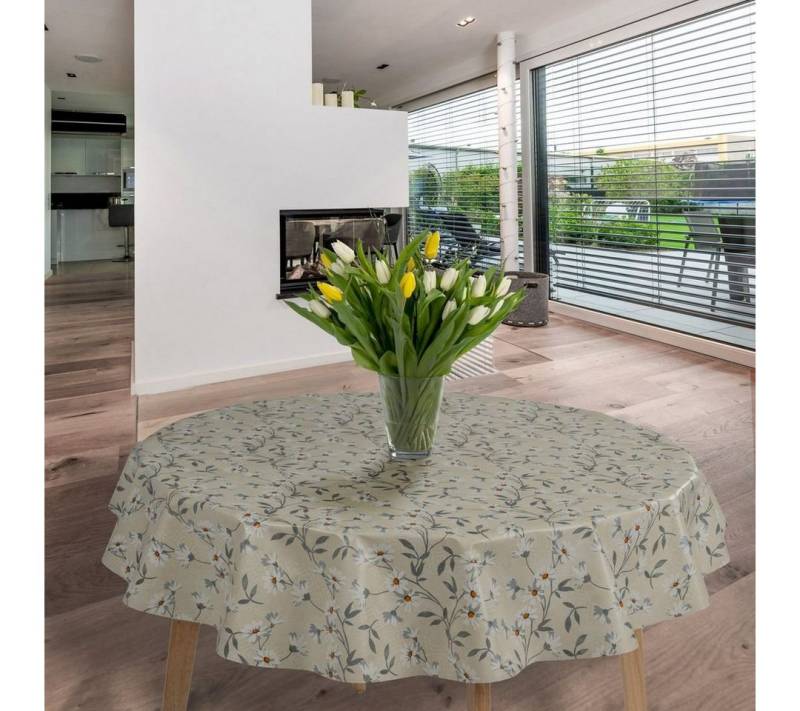 laro Tischdecke Wachstuch-Tischdecken Blume Beige Weiß Rund 140cm von laro