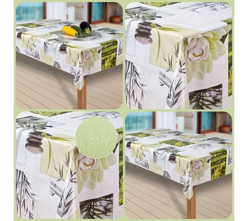 laro Tischdecke Wachstuch-Tischdecken Blumen weiss grün rechteckig von laro