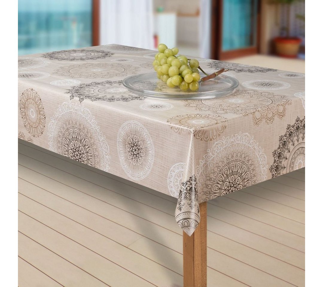 laro Tischdecke Wachstuch-Tischdecken Abwaschbar Mandala beige braun rechteckig von laro