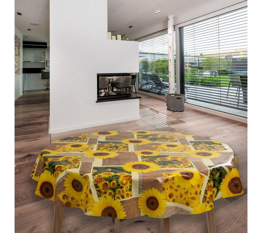 laro Tischdecke Wachstuch-Tischdecken Sonnenblumen Gelb Rund 140cm von laro