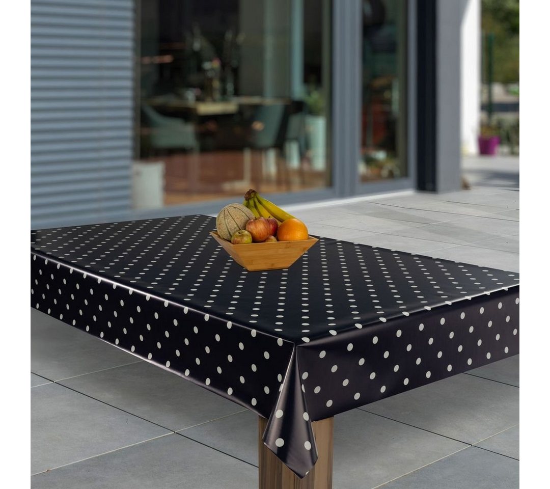 laro Tischdecke Wachstuch-Tischdecken Abwaschbar Schwarz Punkte Hochglanz rechteckig von laro
