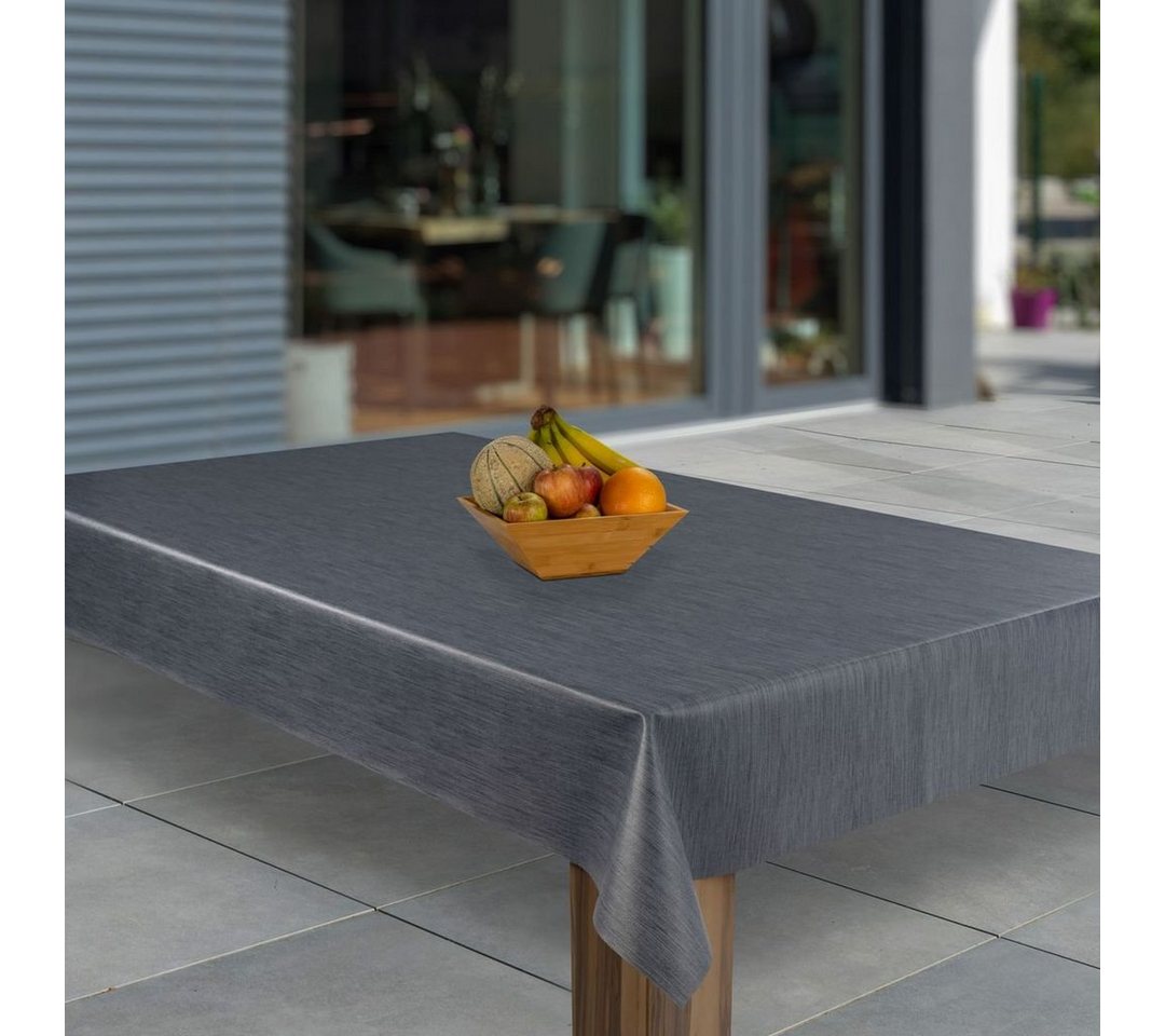laro Tischdecke Wachstuch-Tischdecken Abwaschbar Grau Blau Leinenoptik rechteckig von laro