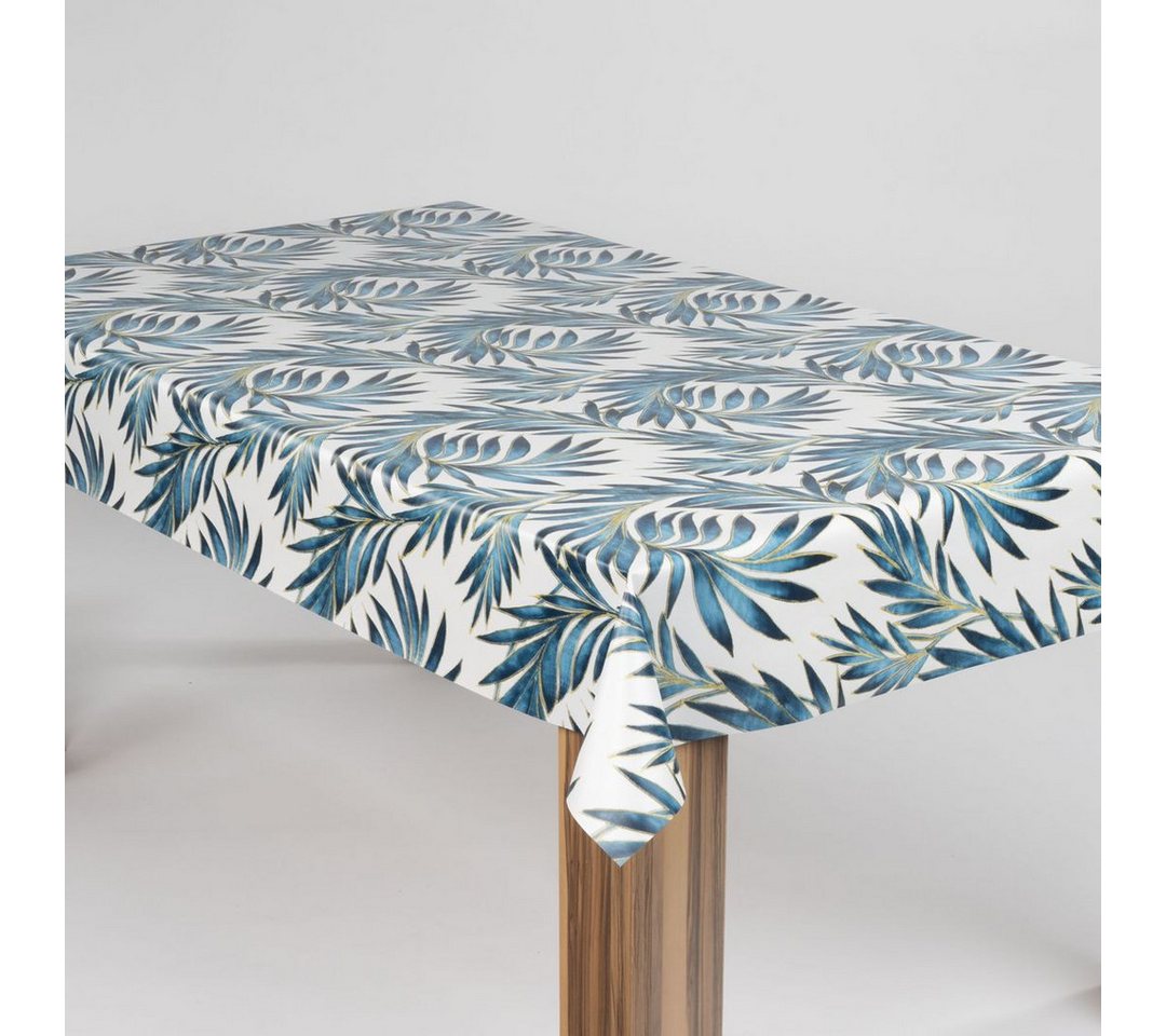 laro Tischdecke laro Wachstuch-Tischdecke Wachstischdecke Blätter Gefiedert Blau von laro