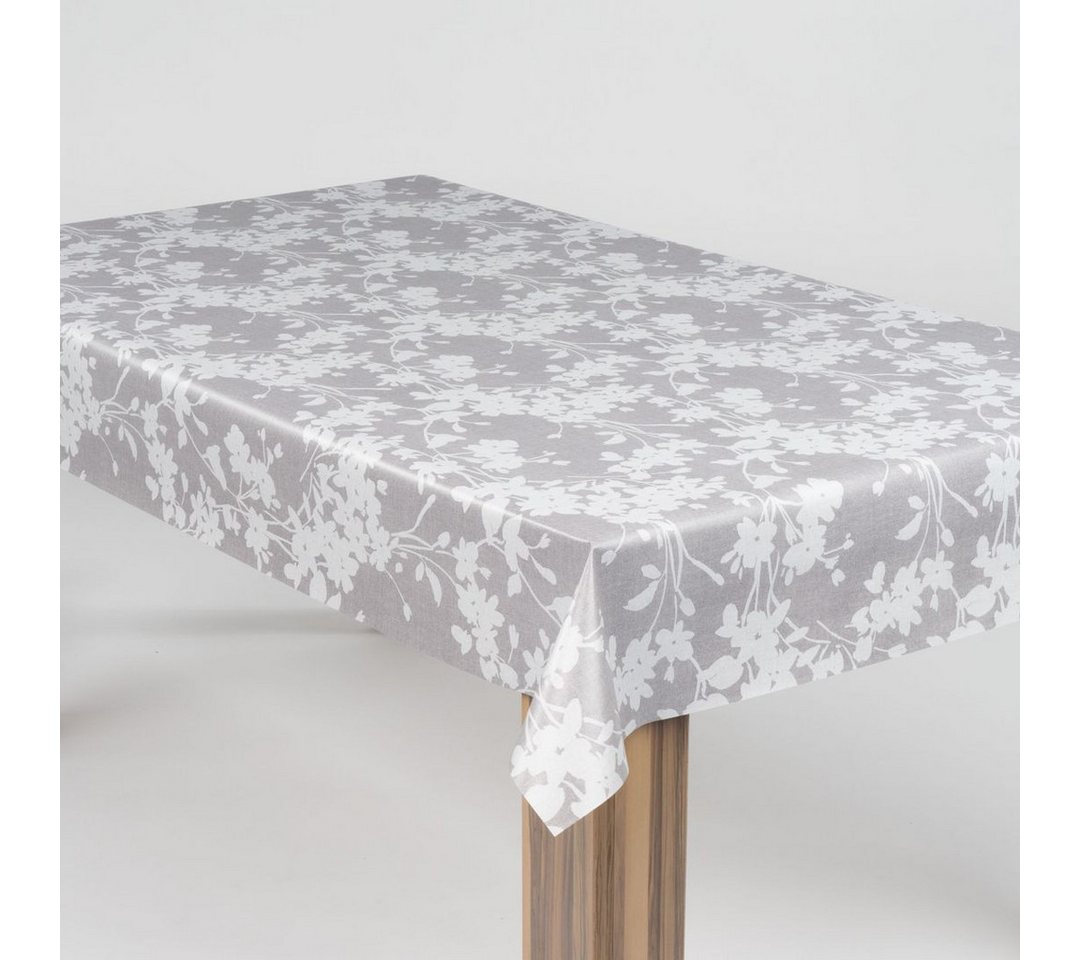 laro Tischdecke laro Wachstuch-Tischdecke Wachstischdecke Blumen Ornament Grau von laro