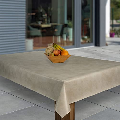 laro Wachstuch-Tischdecke Abwaschbar Garten-Tischdecke Wachstischdecke PVC Plastik-Tischdecken Eckig Meterware Wasserabweisend Abwischbar, Muster:Beige Grau Metallic, Größe:118x220 von laro