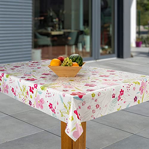 laro Wachstuch-Tischdecke Abwaschbar Garten-Tischdecke Wachstischdecke PVC Plastik-Tischdecken Eckig Meterware Wasserabweisend Abwischbar, Muster:Blume pink. rosa. grün, Größe:118x160 von laro