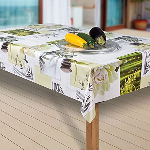 laro Wachstuch-Tischdecke Abwaschbar Garten-Tischdecke Wachstischdecke PVC Plastik-Tischdecken Eckig Meterware Wasserabweisend Abwischbar, Muster:Blumen Weiss-grün, Größe:130x300 cm von laro