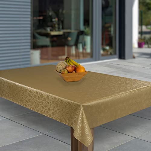 laro Wachstuch-Tischdecke Abwaschbar Garten-Tischdecke Wachstischdecke PVC Plastik-Tischdecken Eckig Meterware Wasserabweisend Abwischbar, Muster:Gold geprägt, Größe:140x160 von laro