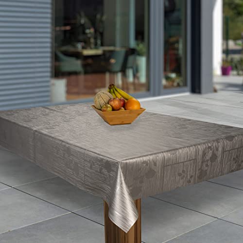 laro Wachstuch-Tischdecke Abwaschbar Garten-Tischdecke Wachstischdecke PVC Plastik-Tischdecken Eckig Meterware Wasserabweisend Abwischbar, Muster:Grau Geprägt Metallic, Größe:140x240 von laro