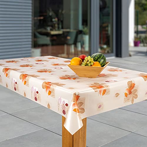 laro Wachstuch-Tischdecke Abwaschbar Garten-Tischdecke Wachstischdecke PVC Plastik-Tischdecken Eckig Meterware Wasserabweisend Abwischbar, Muster:Herbstblätter braun - orange, Größe:118x240 von laro