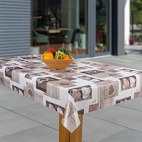 laro Wachstuch-Tischdecke Abwaschbar Garten-Tischdecke Wachstischdecke PVC Plastik-Tischdecken Eckig Meterware Wasserabweisend Abwischbar, Muster:Herzen beige. grau. braun, Größe:140x260 von laro