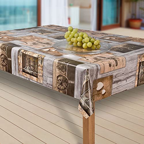 laro Wachstuch-Tischdecke Abwaschbar Garten-Tischdecke Wachstischdecke PVC Plastik-Tischdecken Eckig Meterware Wasserabweisend Abwischbar, Muster:Holz-Herzen braun-grau, Größe:140x400 von laro
