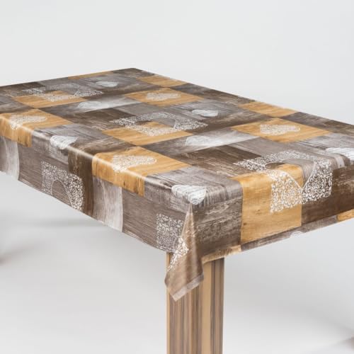 laro Wachstuch-Tischdecke Abwaschbar Garten-Tischdecke Wachstischdecke PVC Plastik-Tischdecken Eckig Meterware Wasserabweisend Abwischbar, Muster:Holzliebe Braun Grau, Größe:118x300 von laro