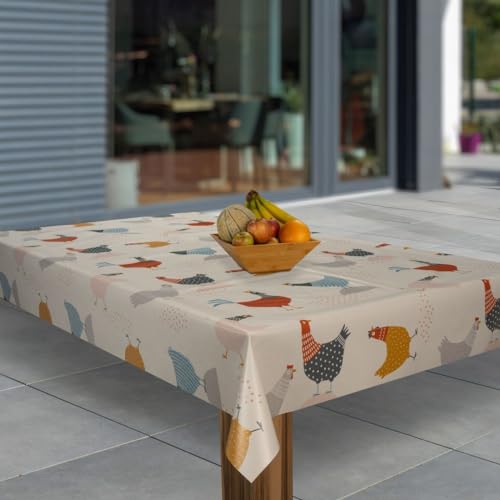 laro Wachstuch-Tischdecke Abwaschbar Garten-Tischdecke Wachstischdecke PVC Plastik-Tischdecken Eckig Meterware Wasserabweisend Abwischbar, Muster:Hühnerparty Bunt, Größe:130x240 von laro