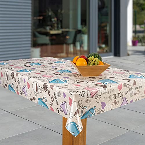 laro Wachstuch-Tischdecke Abwaschbar Garten-Tischdecke Wachstischdecke PVC Plastik-Tischdecken Eckig Meterware Wasserabweisend Abwischbar, Muster:Kaffeetassen, Größe:80x120 von laro