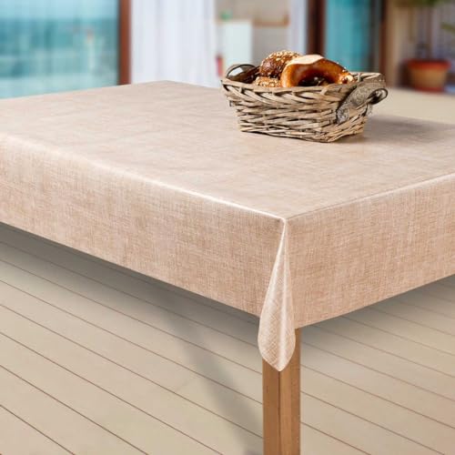 laro Wachstuch-Tischdecke Abwaschbar Garten-Tischdecke Wachstischdecke PVC Plastik-Tischdecken Eckig Meterware Wasserabweisend Abwischbar, Muster:Leinenoptik. beige, Größe:90-90 cm von laro