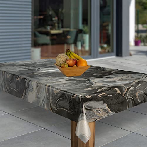 laro Wachstuch-Tischdecke Abwaschbar Garten-Tischdecke Wachstischdecke PVC Plastik-Tischdecken Eckig Meterware Wasserabweisend Abwischbar, Muster:Marmoriert Schwarz Beige Grau, Größe:130x200 von laro
