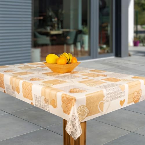 laro Wachstuch-Tischdecke Abwaschbar Garten-Tischdecke Wachstischdecke PVC Plastik-Tischdecken Eckig Meterware Wasserabweisend Abwischbar, Muster:Milena-Herzen. Ocker, Größe:140x240 von laro