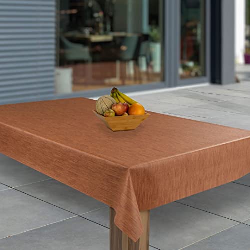 laro Wachstuch-Tischdecke Abwaschbar Garten-Tischdecke Wachstischdecke PVC Plastik-Tischdecken Eckig Meterware Wasserabweisend Abwischbar, Muster:Orange Lachs Leinenoptik, Größe:100x140 von laro