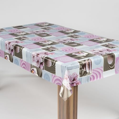 laro Wachstuch-Tischdecke Abwaschbar Garten-Tischdecke Wachstischdecke PVC Plastik-Tischdecken Eckig Meterware Wasserabweisend Abwischbar, Muster:Orchidee Mandala, Größe:90x120 von laro
