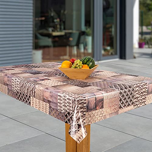 laro Wachstuch-Tischdecke Abwaschbar Garten-Tischdecke Wachstischdecke PVC Plastik-Tischdecken Eckig Meterware Wasserabweisend Abwischbar, Muster:Patchwork - braun, Größe:140x220 von laro