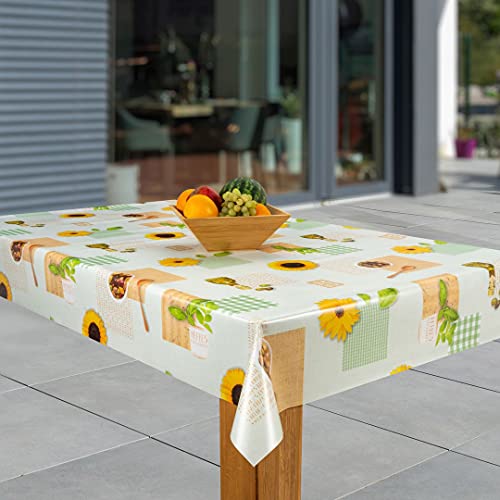 laro Wachstuch-Tischdecke Abwaschbar Garten-Tischdecke Wachstischdecke PVC Plastik-Tischdecken Eckig Meterware Wasserabweisend Abwischbar, Muster:Sonnenblume Olive grün, Größe:100x200 von laro