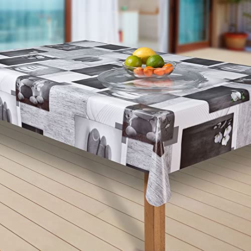laro Wachstuch-Tischdecke Abwaschbar Garten-Tischdecke Wachstischdecke PVC Plastik-Tischdecken Eckig Meterware Wasserabweisend Abwischbar, Muster:Steine grau-Weiss, Größe:130x260 cm von laro