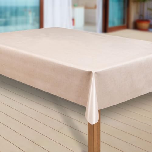 laro Wachstuch-Tischdecke Abwaschbar Garten-Tischdecke Wachstischdecke PVC Plastik-Tischdecken Eckig Meterware Wasserabweisend Abwischbar, Muster:Uni Creme-beige meliert, Größe:130x200 cm von laro