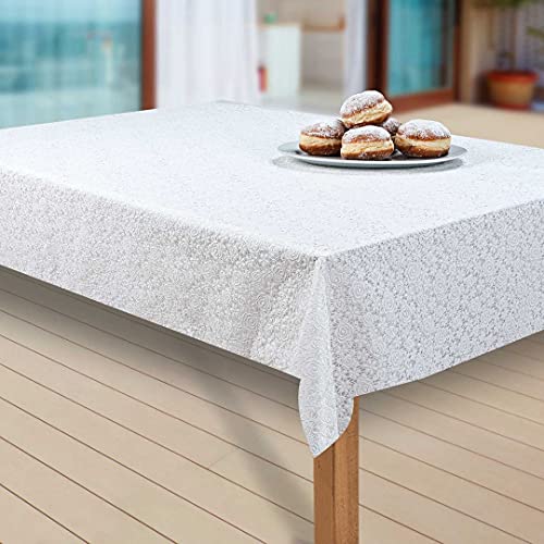 laro Wachstuch-Tischdecke Abwaschbar Garten-Tischdecke Wachstischdecke PVC Plastik-Tischdecken Eckig Meterware Wasserabweisend Abwischbar, Muster:Vinyl Weiß. Röschen, Größe:110-180 cm von laro
