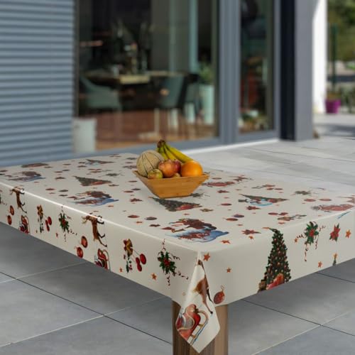 laro Wachstuch-Tischdecke Abwaschbar Garten-Tischdecke Wachstischdecke PVC Plastik-Tischdecken Eckig Meterware Wasserabweisend Abwischbar, Muster:Weihnachten Schneemann Geschenke Baum, Größe:118x120 von laro