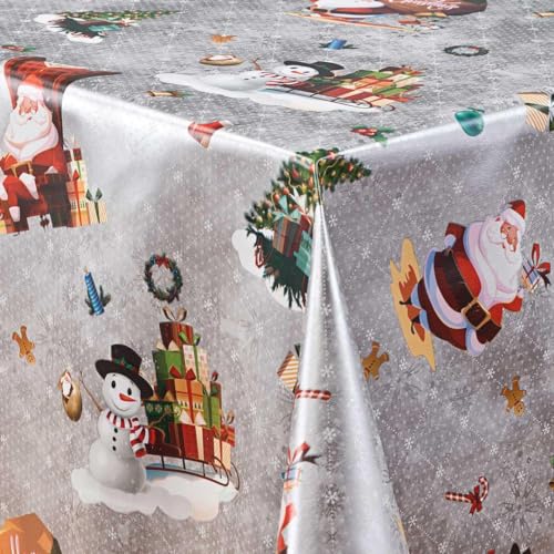 laro Wachstuch-Tischdecke Abwaschbar Garten-Tischdecke Wachstischdecke PVC Plastik-Tischdecken Eckig Meterware Wasserabweisend Abwischbar, Muster:Weihnachtsmann grau/rot, Größe:100x240 von laro