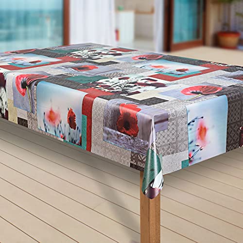 laro Wachstuch-Tischdecke Abwaschbar Garten-Tischdecke Wachstischdecke PVC Plastik-Tischdecken Eckig Meterware Wasserabweisend Abwischbar |43|, Muster:Blume rot-grau, Größe:100x140 cm von laro