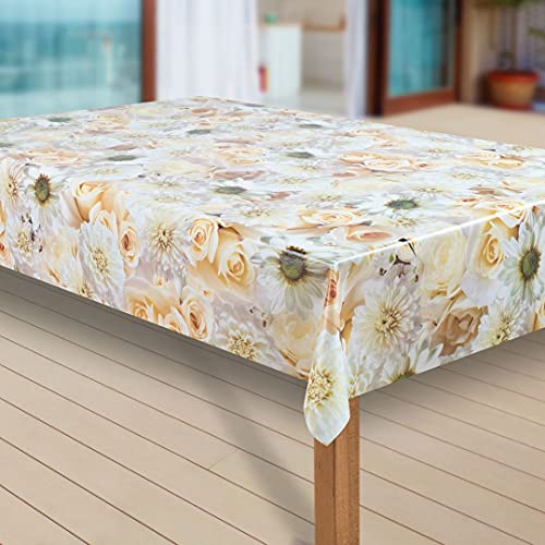 laro Wachstuch-Tischdecke Abwaschbar Garten-Tischdecke Wachstischdecke PVC Plastik-Tischdecken Eckig Meterware Wasserabweisend Abwischbar |43|, Muster:Blumen Strauss, Größe:110x180 cm von laro