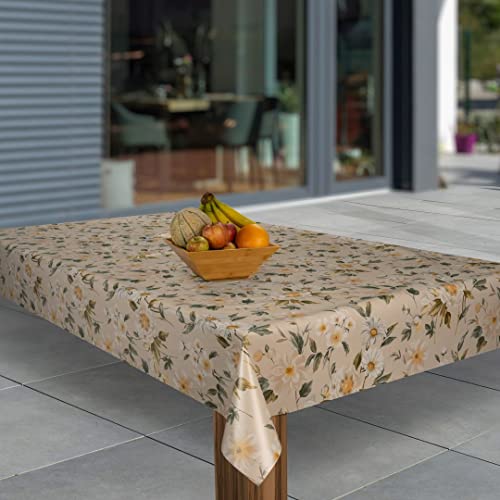 laro Wachstuch-Tischdecke Abwaschbar Garten-Tischdecke Wachstischdecke PVC Plastik-Tischdecken Eckig Meterware Wasserabweisend Abwischbar |43|, Muster:Gänseblümchen Beige, Größe:100x180 von laro