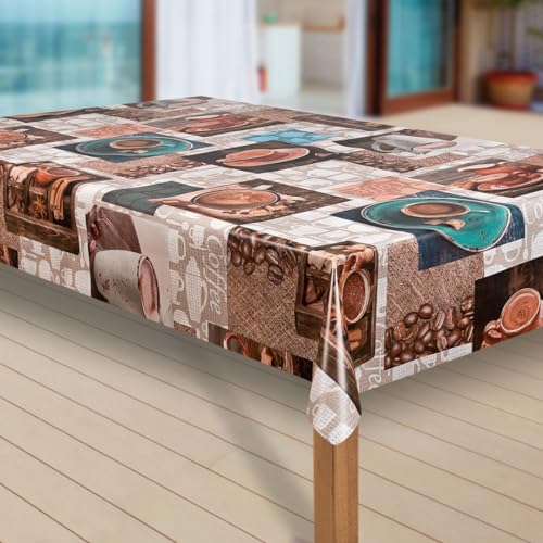 laro Wachstuch-Tischdecke Abwaschbar Garten-Tischdecke Wachstischdecke PVC Plastik-Tischdecken Eckig Meterware Wasserabweisend Abwischbar |47|, Muster:Cafe Kaffee Espresso braun, Größe:118x300 von laro