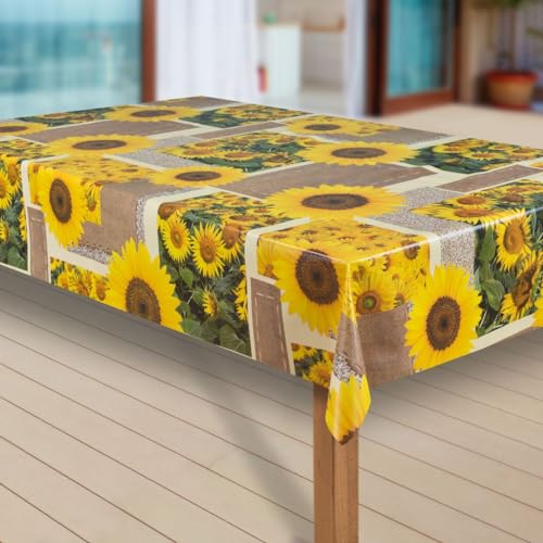 laro Wachstuch-Tischdecke Abwaschbar Garten-Tischdecke Wachstischdecke PVC Plastik-Tischdecken Eckig Meterware Wasserabweisend Abwischbar |56|, Muster:Sonnen Blumen, Größe:85x85 cm von laro