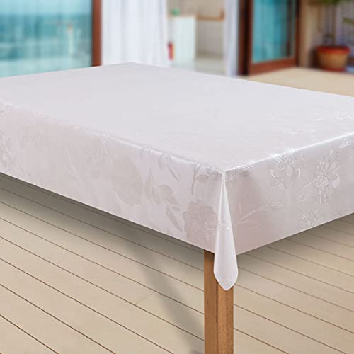 laro Wachstuch-Tischdecke Abwaschbar Garten-Tischdecke Wachstischdecke PVC Plastik-Tischdecken Eckig Meterware Wasserabweisend Abwischbar |70|, Muster:Dhalia Creme, Größe:80x120 cm von laro