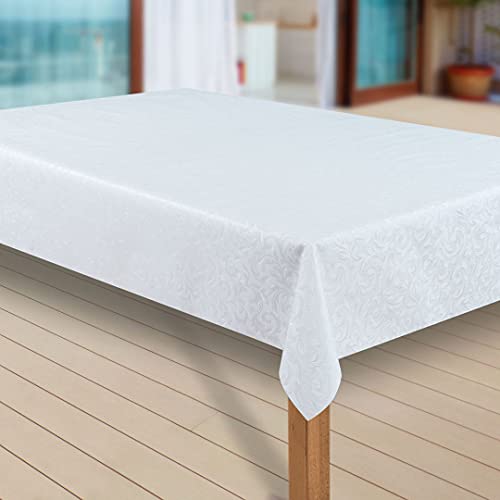 laro Wachstuch-Tischdecke Abwaschbar Garten-Tischdecke Wachstischdecke PVC Plastik-Tischdecken Eckig Meterware Wasserabweisend Abwischbar |70|, Muster:Flora Weiss, Größe:90x120 cm von laro